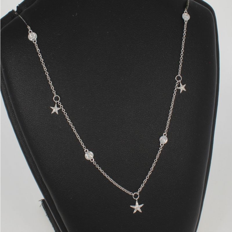Wert 1450 € Brillant Collier Sterne (0,33 carat) in 585er 14 K Weißgold - H574 