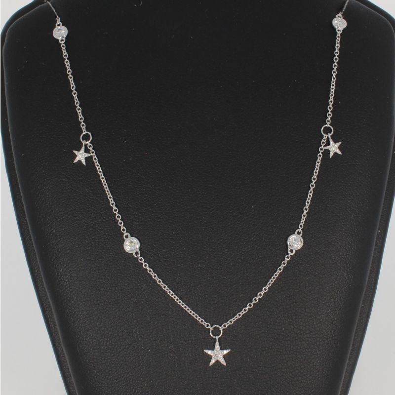 Wert 1450 € Brillant Collier Sterne (0,33 carat) in 585er 14 K Weißgold - H574 