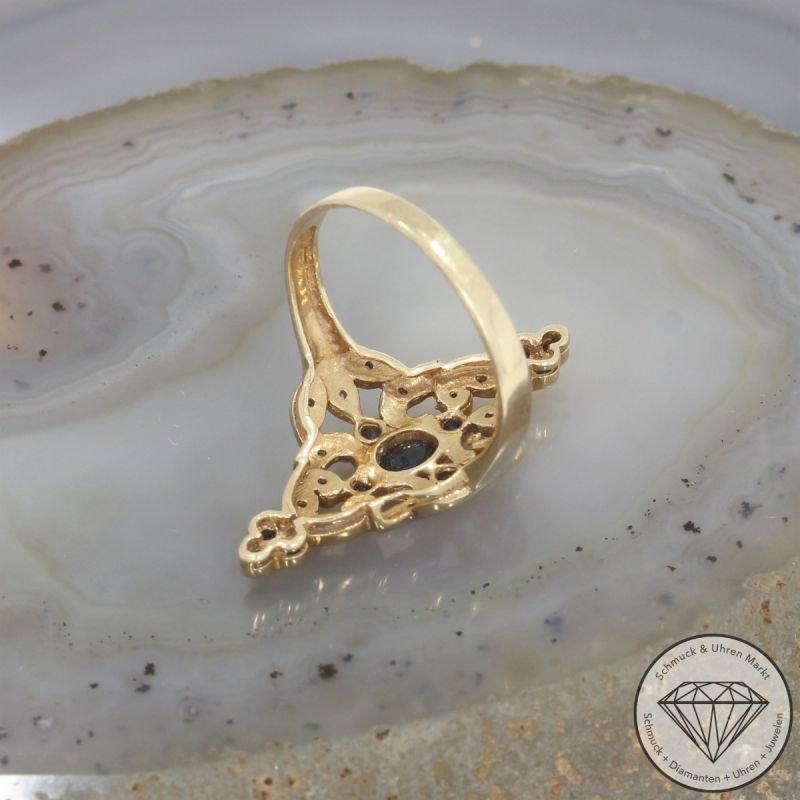 Wert 1190 € Diamant Saphir Ring 585er/14 Karat Gelb Gold Größe 56 – 105633