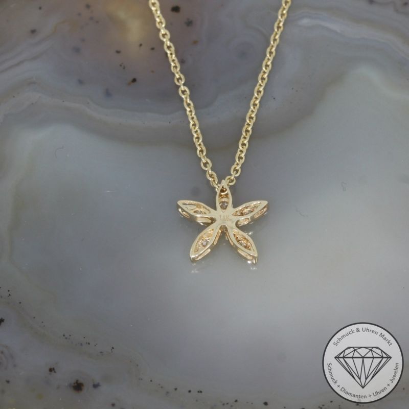 Wert 1280 € Brillant Anhänger & Kette (0,14 carat) in 585er 14 K Gelbgold - H1757