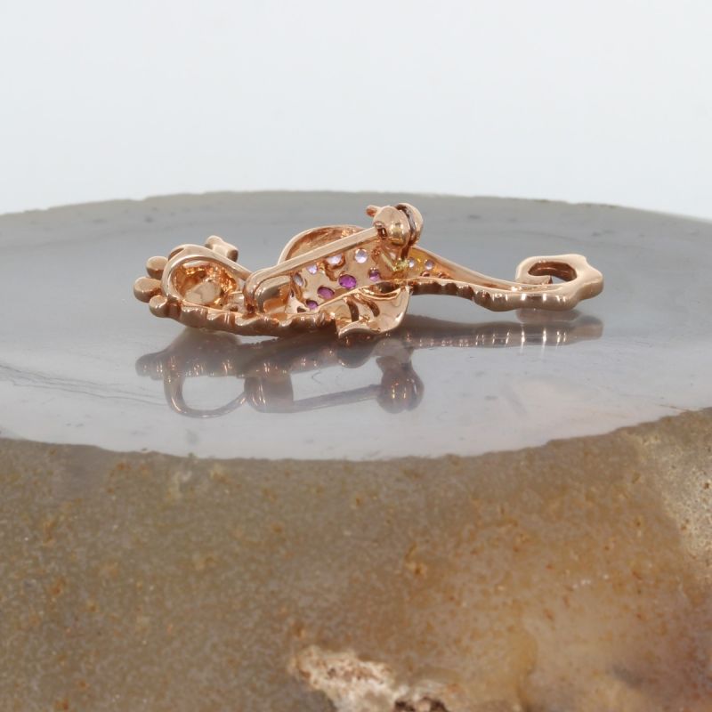 Wert 2990 € Brillant Rubin Saphir Brosche & Anhänger in 585er 14 K Rosegold - H1419