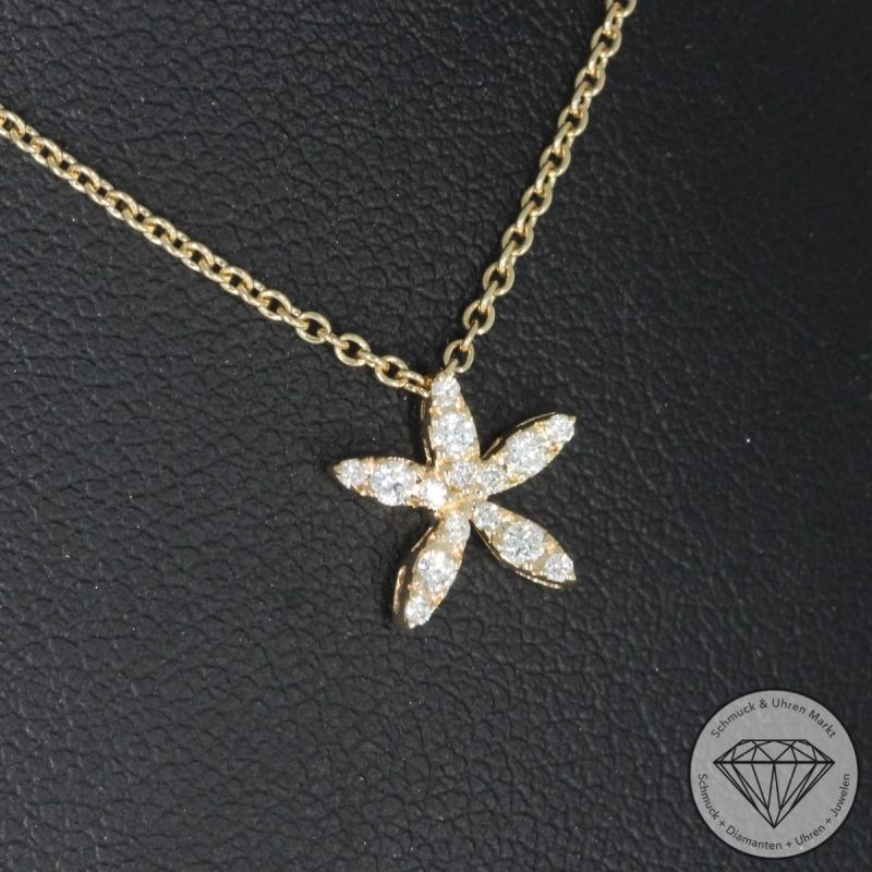 Wert 1280 € Brillant Anhänger & Kette (0,14 carat) in 585er 14 K Gelbgold - H1757
