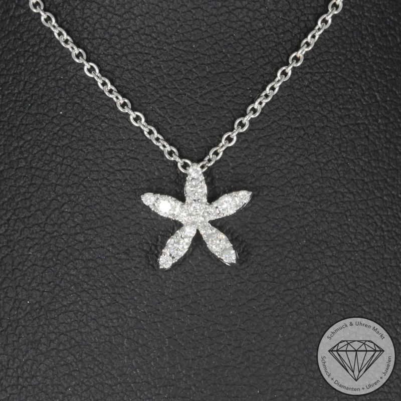 Wert 1280 € Brillant Anhänger & Kette (0,14 carat) in 585er 14 K Weißgold - H1756