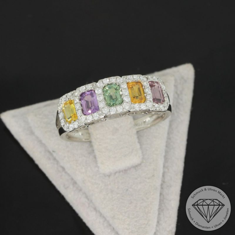 Wert 1650 € Brillant Saphir Ring in 900er Platin - H1729