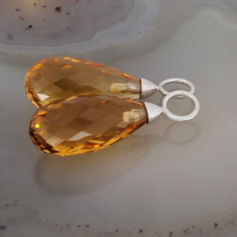 Wert 350 € Citrin Einhänger (8,40 carat) für Ohrringe in 585er 14 K Weißgold - H118