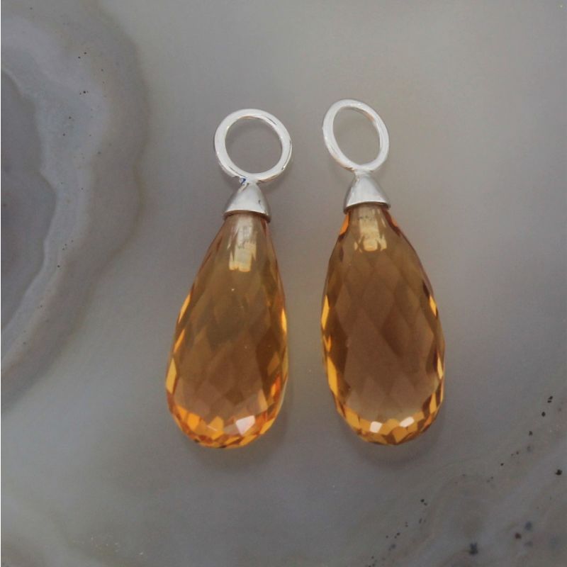 Wert 350 € Citrin Einhänger (8,40 carat) für Ohrringe in 585er 14 K Weißgold - H118