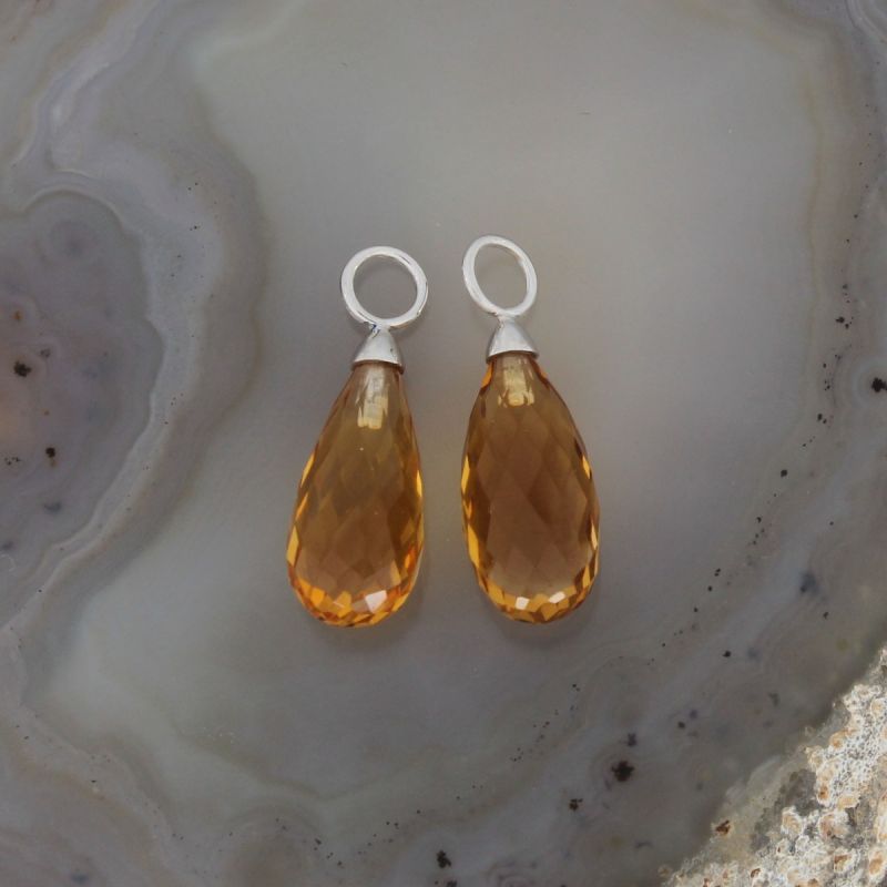 Wert 350 € Citrin Einhänger (8,40 carat) für Ohrringe in 585er 14 K Weißgold - H118