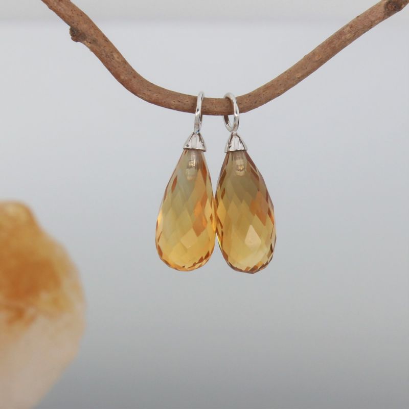 Wert 350 € Citrin Einhänger (8,40 carat) für Ohrringe in 585er 14 K Weißgold - H118