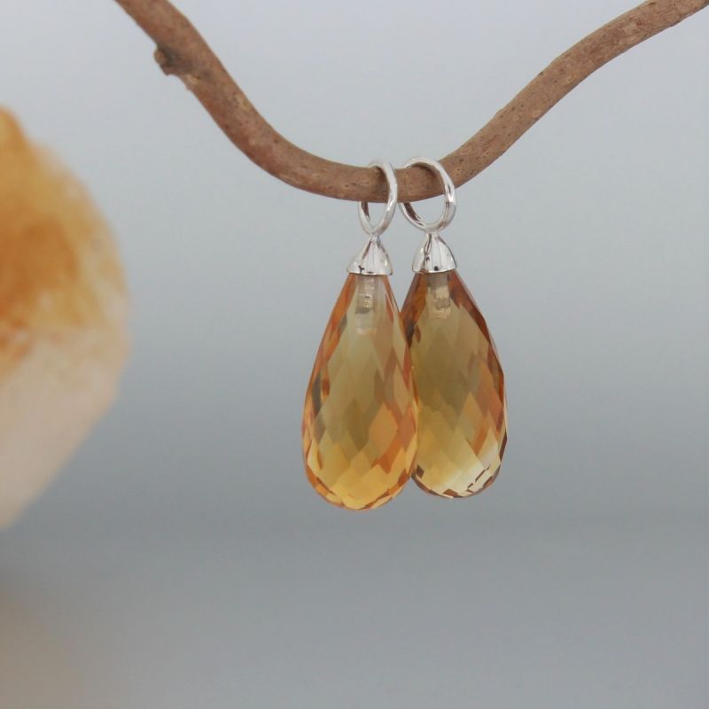 Wert 350 € Citrin Einhänger (8,40 carat) für Ohrringe in 585er 14 K Weißgold - H118