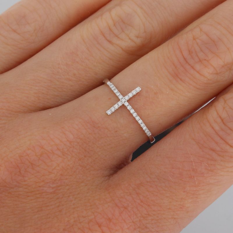 SALE ! Wert 540 € Brillant Ring Kreuz (0,08 carat) in 585er 14 K Weißgold Gr.56 - H416