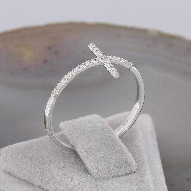 SALE ! Wert 540 € Brillant Ring Kreuz (0,08 carat) in 585er 14 K Weißgold Gr.56 - H416