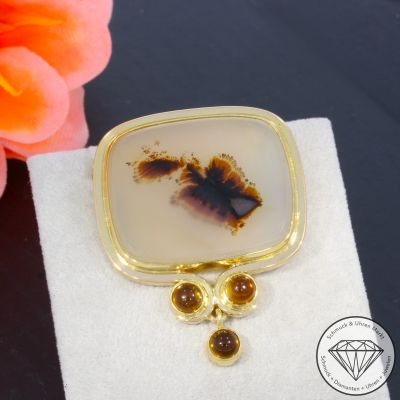 Wert 2990 € Citrin Dendriten Achat Brosche in 750er 18 K Gelbgold - 101031