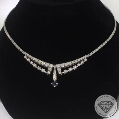 Sale! Wert 9100 € Brillant Diamant Saphir Collier in 750er 18 K Weißgold - 101033