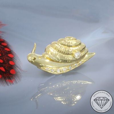 Wert 1590 € Brillant Diamant Brosche Schnecke in 750er 18 K Gelbgold - 101233