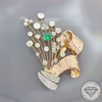 Wert 14500 € Bicolor Diamant Smaragd Brosche in 750er 18 K Gold - 101519