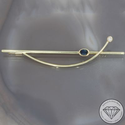 Wert 3300 € Brillant Saphir Brosche in 585er 14 K Gelbgold - 101969