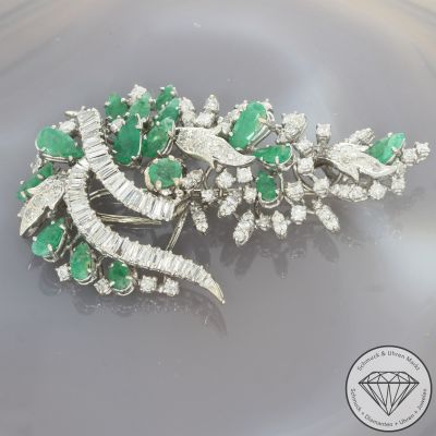 Wert 10800 € Brillant Diamant Smaragd Brosche in 585er 14 K Weißgold - 102245