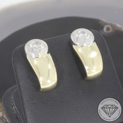 Wert 2390 € Solitär Brillant Ohrringe 585er/14 Karat Gelb und Weiß Gold Länge 1,7 cm – 102282