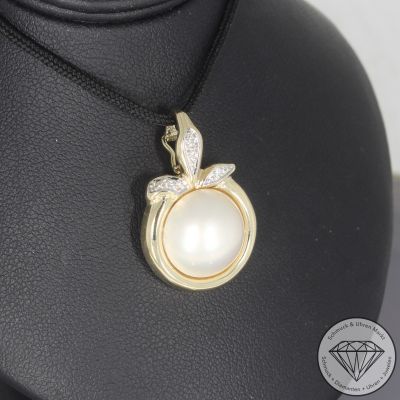 Wert 1490 € Bicolor Brillant Perl Anhänger in 585er 14 K Gold - 102455