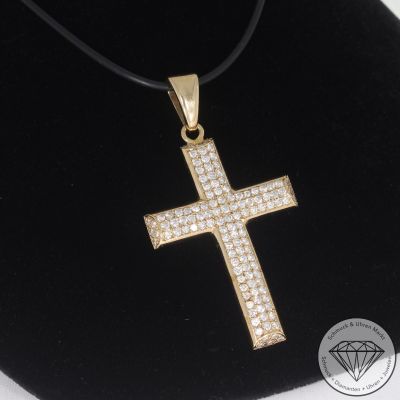 Wert 11900 € Brillant Anhänger Kreuz (ca. 3,20 carat) in 585er 14 K Gelbgold - 102544