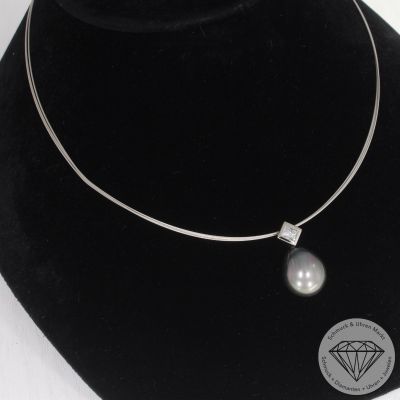 Wert 4350 € Diamant Perl Collier in 750er 18 K Weißgold - 102600