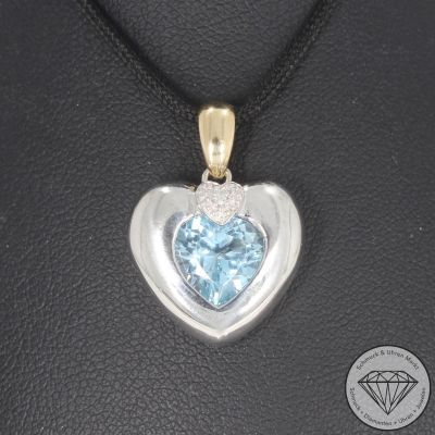 Wert 1100 € Bicolor Diamant Topas Herz Anhänger in 585er 14 K Gold - 102868