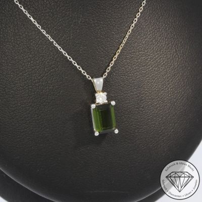 Wert 1250 € Brillant Turmalin Anhänger & Kette in 585er 14 K Weißgold - H1920