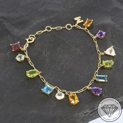 Wert 2990 € Brillant Farbedelstein Armband in 585er 14 K Gelbgold - 103306