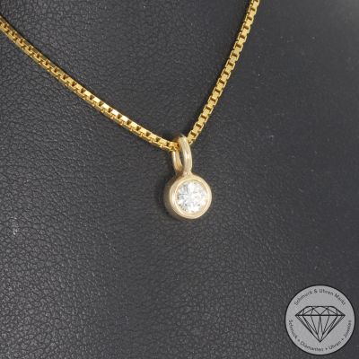Wert 1390 € Solitär Brillant Anhänger & Kette (ca. 0,15 carat) in 585er 14 K Gelbgold - 103701