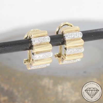 Wert 1800 € Diamant Ohrringe Ohrclips 585er/14 Karat Gelb und Weiß Gold Länge 1,6 cm – 103640