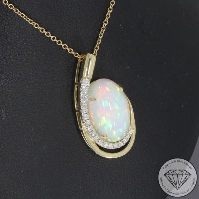 Wert 5090 € Brillant Opal Anhänger mit Kette in 585er 14 K Gelbgold - 103872