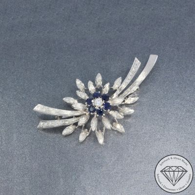 Wert 3850 € Brillant Diamant Saphir Brosche in 750er 18 K Weißgold - 103952