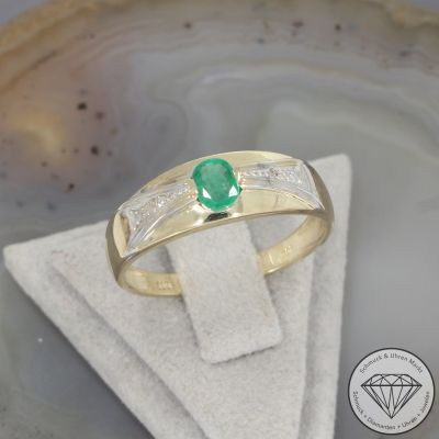 Wert 499 € Diamant Smaragd Ring 585er/14 Karat Gelb Gold Größe 60 – 103958