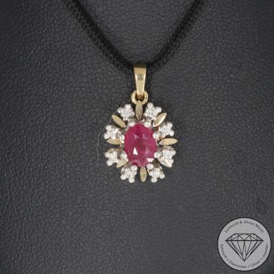 Wert 990 € Bicolor Brillant Rubin Anhänger in 585er 14 K Gold - 103964