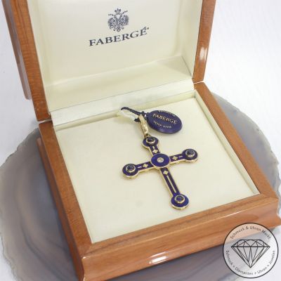 Wert 12390 € FABERGÉ Brillant Saphir Anhänger Kreuz in 750er 18 K Gelbgold - 104088