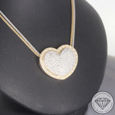 Wert 6200 € Bicolor Brillant Anhänger Herz (ca. 1,00 carat) mit Kette in 585er 14 K Gold - 104098