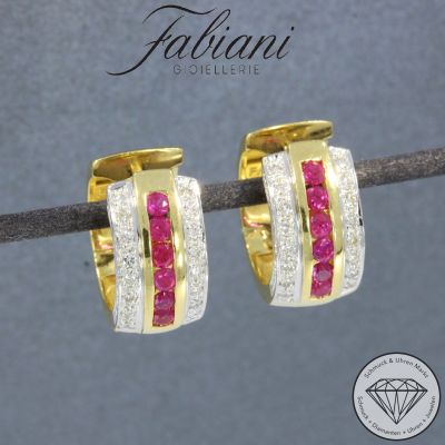 Wert 4150 € FABIANI Brillant Rubin Ohrringe Creolen in 750er 18 K Gelbgold - 104158