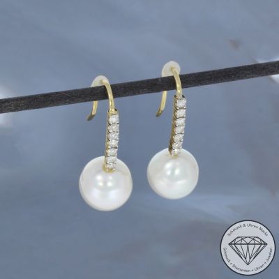 Wert 1350 € Brillant Perl Ohrringe 5850er/14 Karat Gelb Gold Länge 2,5 cm – 104167