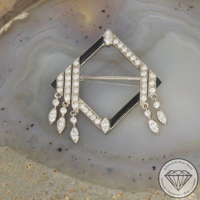 Wert 2890 € Brillant Diamant Onyx Brosche in 750er 18 K Weißgold - 104257