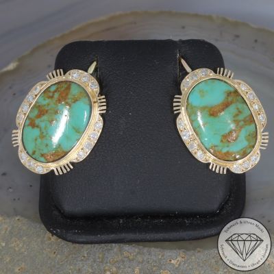 Wert 1580 € Brillant Diamant Türkis Ohrringe in 585er 14 K Gelbgold - 104486