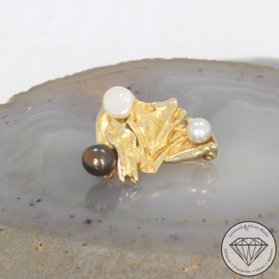 Wert 990 € Perl Brosche in 585er 14 K Gelbgold - 104566