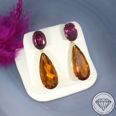 Wert 2850 € Citrin Rhodolith Ohrringe in 585er 14 K Gelbgold - 104630