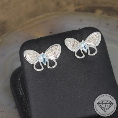 Wert 1450 € Brillant Aquamarin Ohrringe Schmetterling in 585er 14 K Weißgold - 104631
