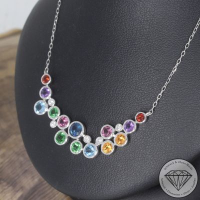 Wert 4250 € Brillant Farbedelstein Collier 585er/14 Karat Weiß Gold Länge 42 und 45 cm – 104640