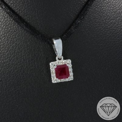 Wert 990 € Brillant Rubin Anhänger in 585er 14 K Weißgold - H1948