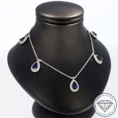 Wert 6090 € Brillant Saphir Collier in 585er 14 K Weißgold - H14