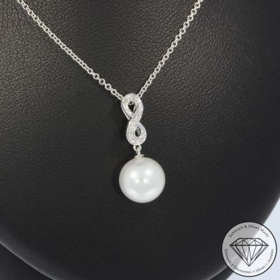 Wert 1940 € Brillant Perl Anhänger & Kette in 585er 14 K Weißgold - H1928