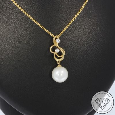 Wert 1890 € Brillant Perl Anhänger & Kette in 585er 14 K Gelbgold - H1927