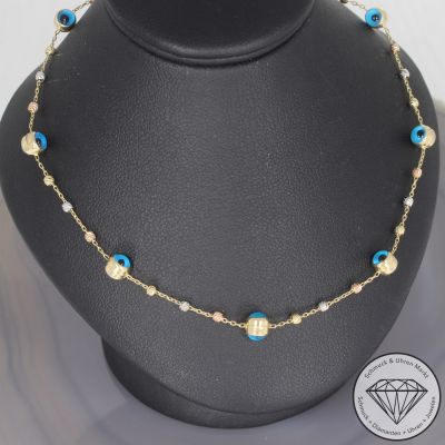 Wert 990 € Tricolor Farbedelstein Collier in 585er 14 K Gold - 104918