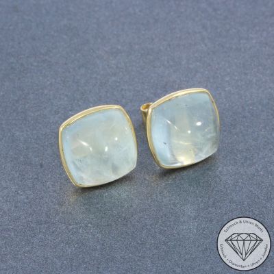 Wert 2250 € Aquamarin Cabochon Ohrringe 585er/14 Karat Gelb Gold Länge 1,4 cm – 105157